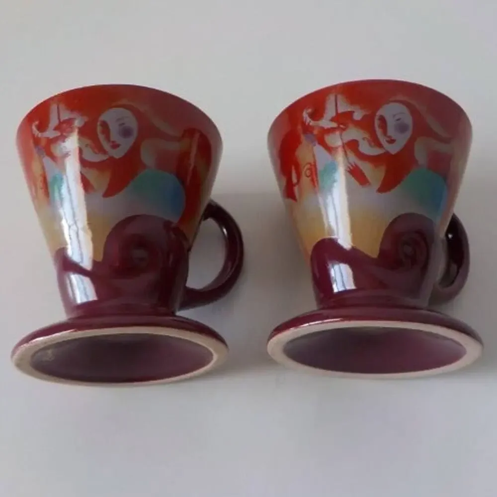 1999 Mug Art by Linda Frichtel Set of 2 Pink Cups Frangelico Liqueur Ad VTG